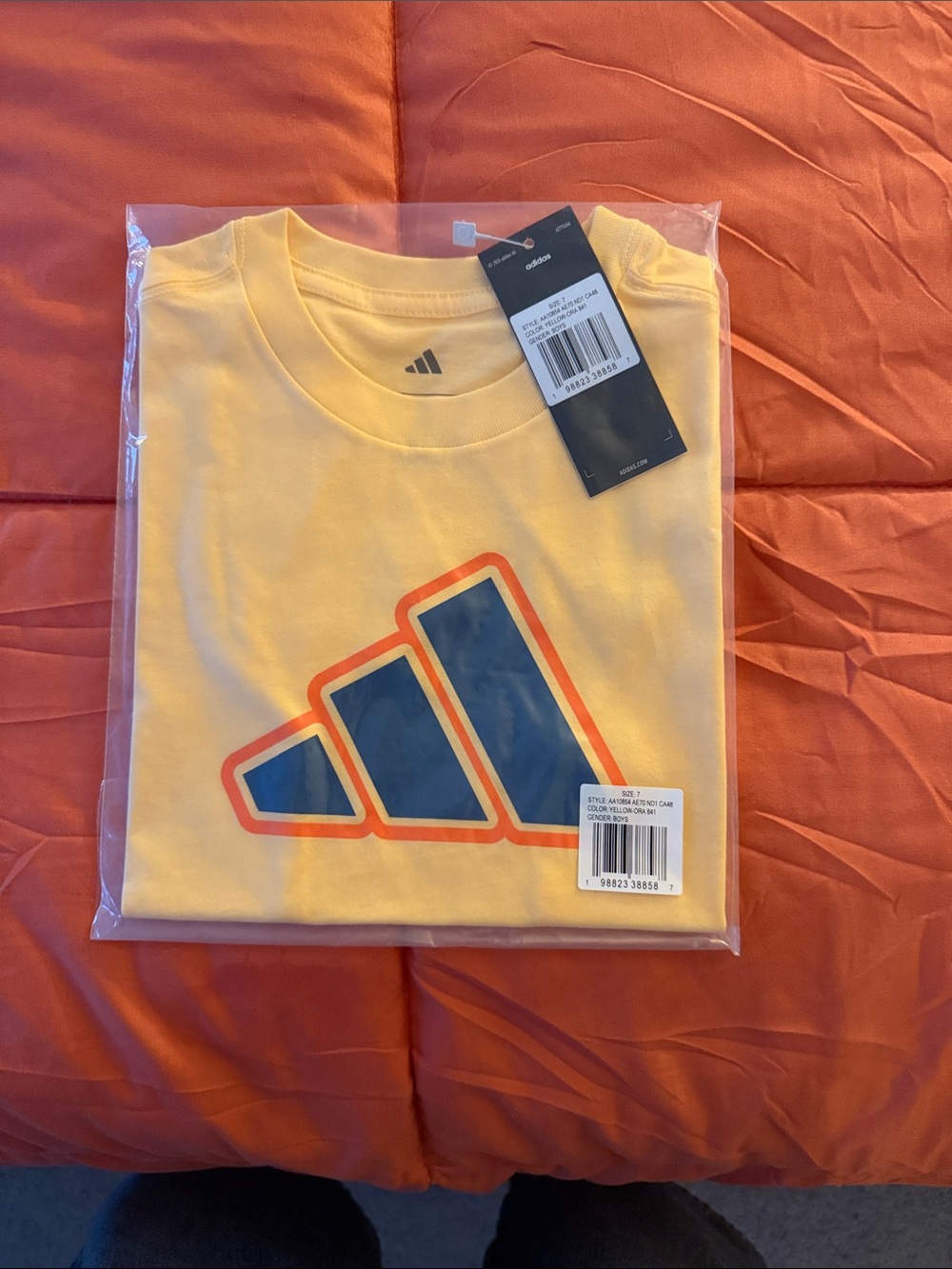 adidas Yellow Tee with Navy and Orange Logo